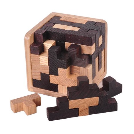 Casse-tête en bois 3 couleurs CUBE TETRIS 54 blocs - Jeux casse-tête