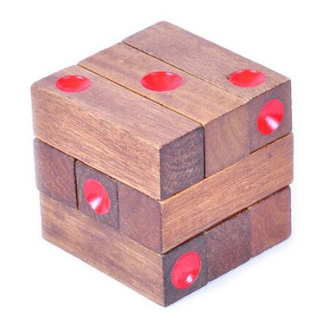casse tête en bois cube point rouge