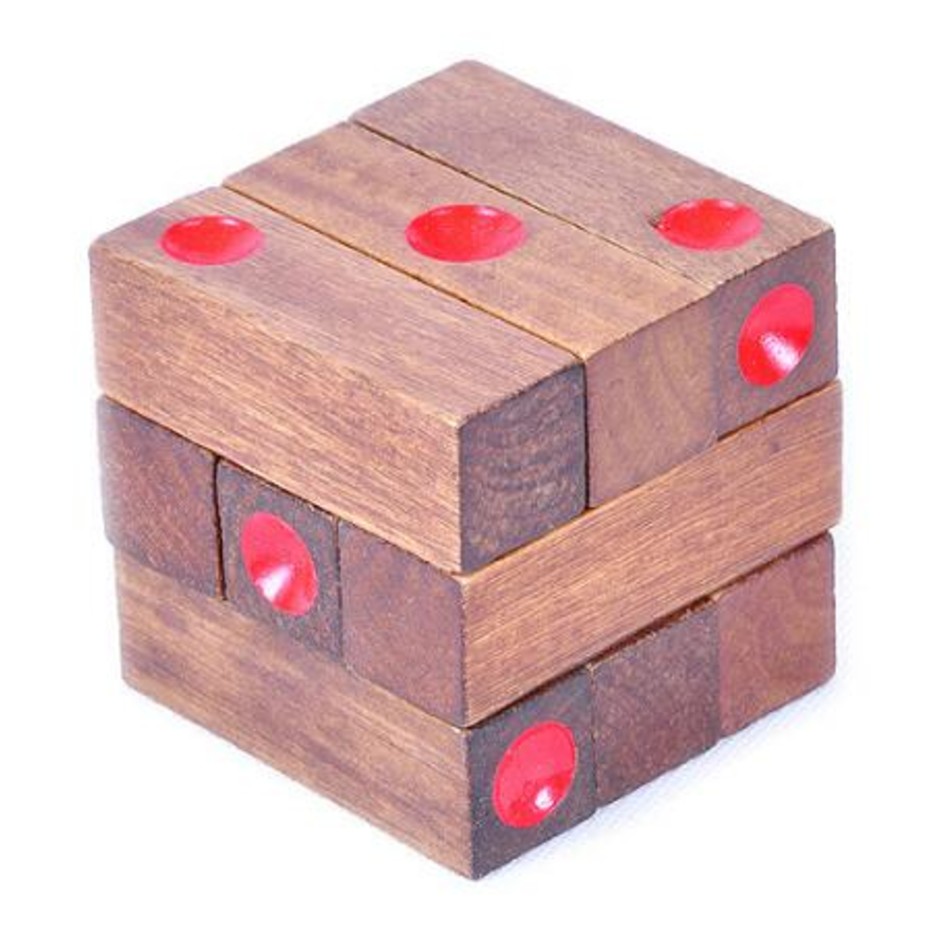 Casse Tete Cube Bois Cube Point Rouge | Casse Tête Bois