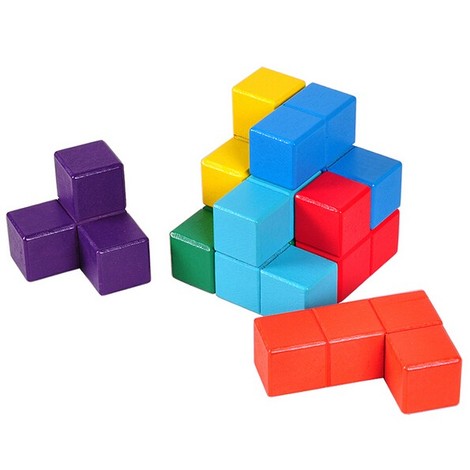 casse tête en bois cube multicolore