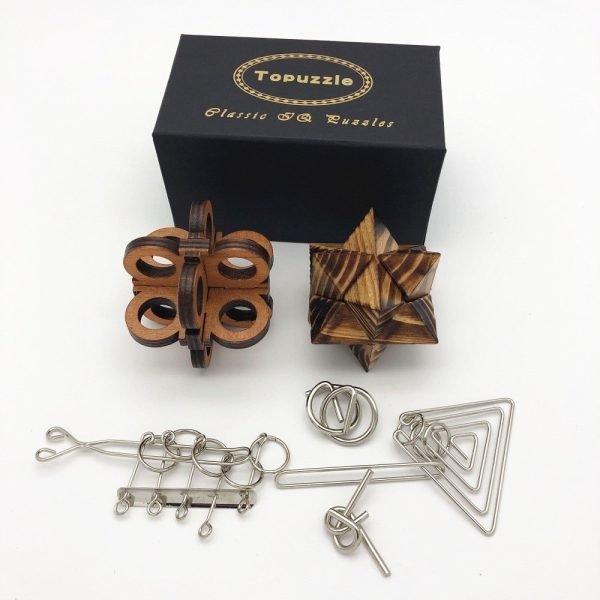 Coffret Jeux en Bois - Coffret Casse-Tête Bois et Métal